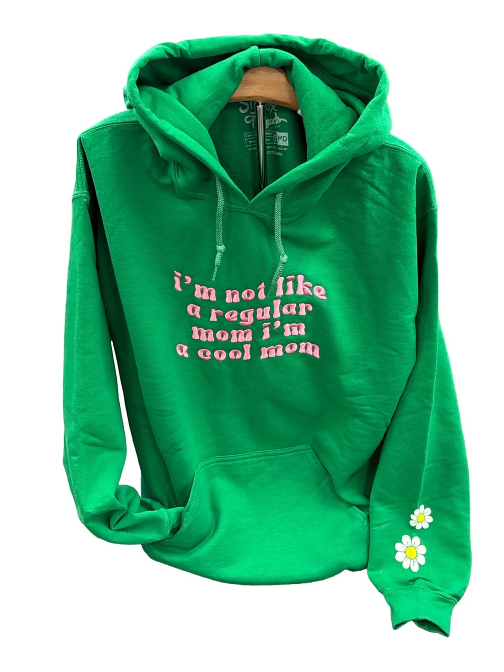 NWT Slyfox Krista Horton "Cool Mom" Green Hoodie with Daisy Graphic - Size Med